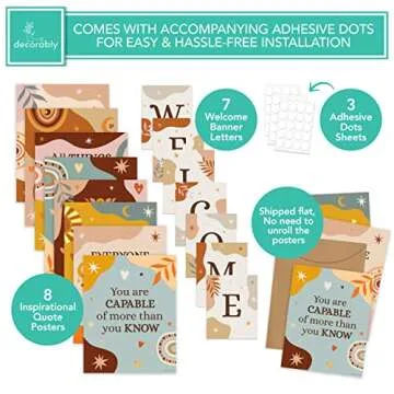 Decorably 15 Boho Classroom Poster Set for Inspirational Decor