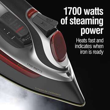 CHI Steam Iron for Clothes with Titanium Infused Ceramic Soleplate, 300+ Holes for Powerful Steaming