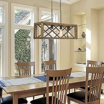 RUZINIU Farmhouse Chandeliers for Dining Room, 4-Light Rustic Island Lighting, 27.5" Rectangular Kit...