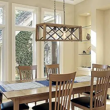 RUZINIU Farmhouse Chandeliers for Dining Room, 4-Light Rustic Island Lighting, 27.5" Rectangular Kit...