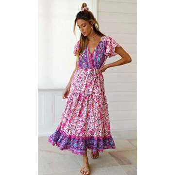 R.Vivimos Womens Summer Floral Print Cotton Short Sleeve Flowy Dress (XL, WhitePink)