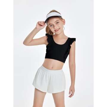 Girls Training Bra Cute Ruffle Sports Bra for Kids Comfort Dance Yoga Crop Top Black