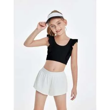 Girls Training Bra Cute Ruffle Sports Bra for Kids Comfort Dance Yoga Crop Top Black