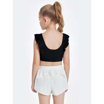 Girls Training Bra Cute Ruffle Sports Bra for Kids Comfort Dance Yoga Crop Top Black