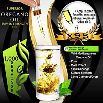 Oregano Oil Drops Super Strength - 12 Month Supply, Food Grade, Pure Undiluted Wild Mediterranean Oi...