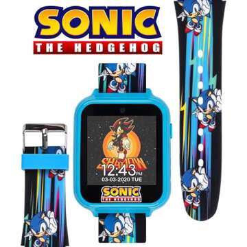 Accutime Kids SEGA Sonic The Hedgehog Blue Educational Touchscreen Smart Watch Toy for Boys, Girls, Toddlers - Selfie Cam, Learning Games, Alarm, Calculator, Pedometer (Model: SNC4141AZ)