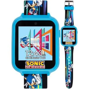 Accutime Kids SEGA Sonic The Hedgehog Blue Educational Touchscreen Smart Watch Toy for Boys, Girls, Toddlers - Selfie Cam, Learning Games, Alarm, Calculator, Pedometer (Model: SNC4141AZ)