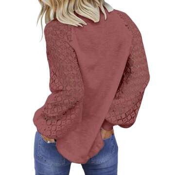 MIHOLL Women's Long Sleeve Lace Casual Loose Blouses T Shirts Rust