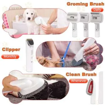 AUTENS Dog Grooming Vacuum Kit & Pet Clipper - 6-in-1 Shedding Brush with 99% Hair Suction, 6 Grooming Combs Included