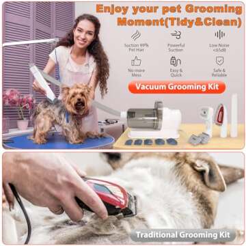 AUTENS Dog Grooming Vacuum Kit & Pet Clipper - 6-in-1 Shedding Brush with 99% Hair Suction, 6 Grooming Combs Included