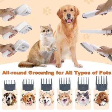 AUTENS Dog Grooming Vacuum Kit & Pet Clipper - 6-in-1 Shedding Brush with 99% Hair Suction, 6 Grooming Combs Included