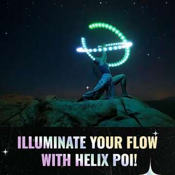 UltraPoi HelixPoi Set - Helix Poi w/Non-LED Knob Handles - 70+ Brilliant Color Modes & Patterns - LED Poi Glow Stick Lights w/Soft Durable Cases & Adjustable Leashes - Flow Arts Light Spinning Toy