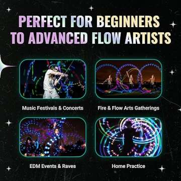 UltraPoi HelixPoi Set - Helix Poi w/Non-LED Knob Handles - 70+ Brilliant Color Modes & Patterns - LED Poi Glow Stick Lights w/Soft Durable Cases & Adjustable Leashes - Flow Arts Light Spinning Toy