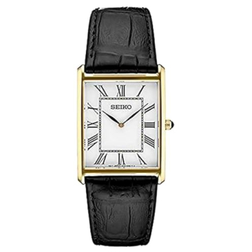 Elegant SEIKO SWR052 Water-Resistant Watch with Gold-Tone Finish and Leather Strap
