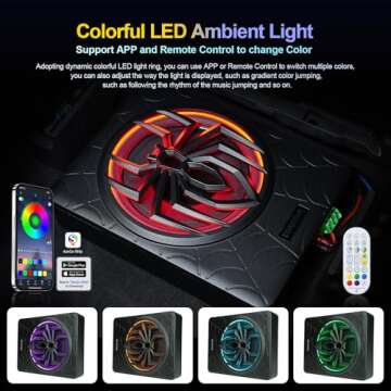 Seventour 10" 1000W Slim Under Seat Powered Car Subwoofer, Car/Truck Audio Sub Built in Amplifier Combo, with Colorful LED Ambient Lights (RGB LED Subwoofer+Mounting Wire Kit)