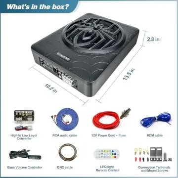 Seventour 10" 1000W Slim Under Seat Powered Car Subwoofer, Car/Truck Audio Sub Built in Amplifier Combo, with Colorful LED Ambient Lights (RGB LED Subwoofer+Mounting Wire Kit)