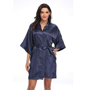 Women's Short Satin Kimono Bridesmaids Wedding Robes Silky Sleepwear,Navy
