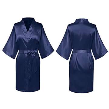 Women's Short Satin Kimono Bridesmaids Wedding Robes Silky Sleepwear,Navy