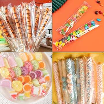 SUREHOME Pretzel Rod Bags 100 Pcs 2x8 Inch Pretzel Bags Adhesive Pretzels Individual Bags Clear Resealable Self Sealing Cellophane Bags for Chocolate Covered Pretzels Stick Bags Candy Treats Packaging