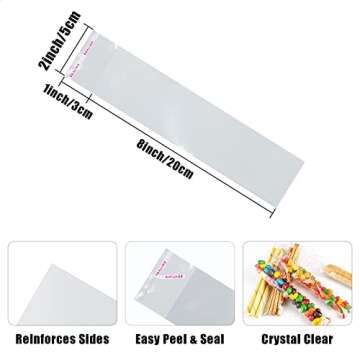 SUREHOME Pretzel Rod Bags 100 Pcs 2x8 Inch Pretzel Bags Adhesive Pretzels Individual Bags Clear Resealable Self Sealing Cellophane Bags for Chocolate Covered Pretzels Stick Bags Candy Treats Packaging
