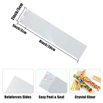 SUREHOME Pretzel Rod Bags 100 Pcs 2x8 Inch Pretzel Bags Adhesive Pretzels Individual Bags Clear Resealable Self Sealing Cellophane Bags for Chocolate Covered Pretzels Stick Bags Candy Treats Packaging