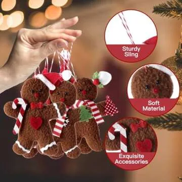 Gingerbread Man Ornaments Set for Christmas Tree Decor