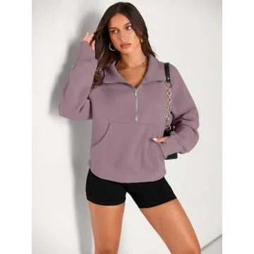 AUTOMET Womens Sweatshirts Half Zip Cropped Pullover Fleece Quarter Zipper Hoodies 2025 Fall Fashion...