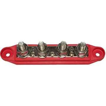 (Red) 3/8" 4 Stud Bus BAR Power Distribution Block - Made in The USA - for Marine Battery Terminals, 12v Power and Ground Distribution Blocks - Terminal Block for Battery Terminals - BusBar