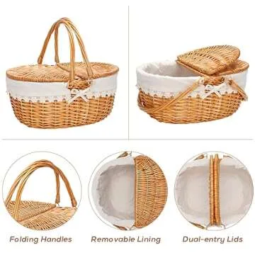 Wicker Picnic Basket with Removable Liner for Outdoor Fun