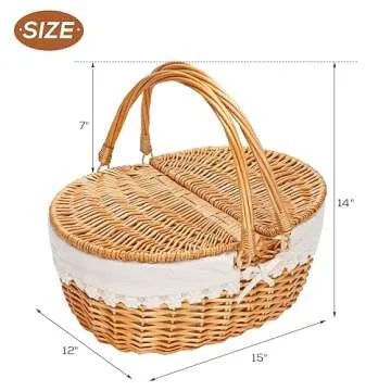 Wicker Picnic Basket with Removable Liner for Outdoor Fun