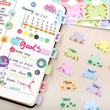 48 Pieces Adhesive Monthly Tabs Planner Stickers, 24 Month Tabs and 24 Blank Tabs Colorful Decorativ...