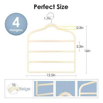 Velvet Hangers Space Saving Non Slip Pant Velvet Hangers, DUDUCOFU 4 Pack Beige Velvet Hangers Multi Layer Clothes Hangers Closet Organizer for Pants Trousers Scarf
