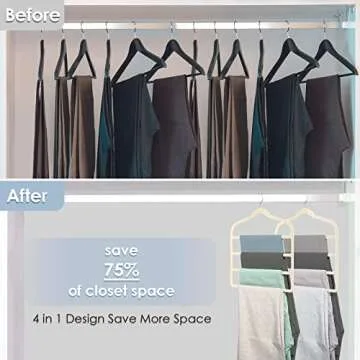 Velvet Hangers Space Saving Non Slip Pant Velvet Hangers, DUDUCOFU 4 Pack Beige Velvet Hangers Multi Layer Clothes Hangers Closet Organizer for Pants Trousers Scarf