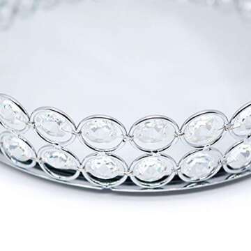 VoiceFly Crystal Cosmetic Makeup Vanity Tray, Jewelry Organizer Tray Mirrored Decorative Tray for Perfume, Trinket, Skin Care, Makeup Display Dresser Home Decor(Silver)