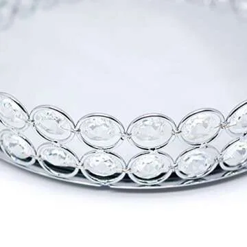 VoiceFly Crystal Cosmetic Makeup Vanity Tray, Jewelry Organizer Tray Mirrored Decorative Tray for Perfume, Trinket, Skin Care, Makeup Display Dresser Home Decor(Silver)