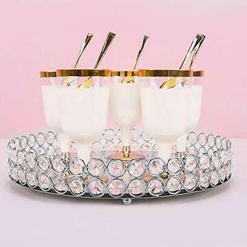 VoiceFly Crystal Cosmetic Makeup Vanity Tray, Jewelry Organizer Tray Mirrored Decorative Tray for Perfume, Trinket, Skin Care, Makeup Display Dresser Home Decor(Silver)