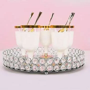 VoiceFly Crystal Cosmetic Makeup Vanity Tray, Jewelry Organizer Tray Mirrored Decorative Tray for Perfume, Trinket, Skin Care, Makeup Display Dresser Home Decor(Silver)