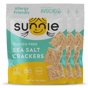 Sunnie Gluten Free Crackers - Healthy Grain Free Sea Salt Crackers - Snacks for Kids & Adults - Made...
