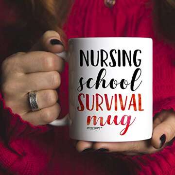 Nursing School Survival Mug - 11oz Cup for Registered RN Nurse Practitioner, Graduation, Hospital Assistant