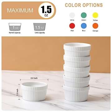 Mini Ramekins 1.5 oz, Vidalenta Dipping Sauce Cups, Tiny Ramekins Dip Bowl Porcelain Souffle Dish Set of 6, Small Ramekins Dessert Cups Small Bowls for Charcuterie Board, Microwave & Oven Safe, White