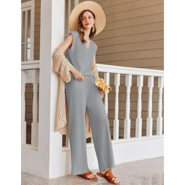 Ekouaer Lounge Sets for Women 2 Piece Outfits Knit Sweater Vest Lounge Pants Casual Matching Loungew...