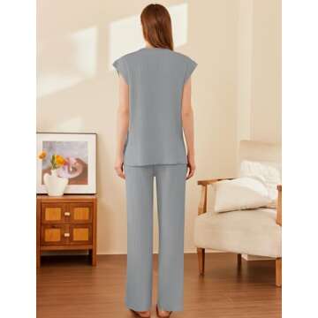 Ekouaer Lounge Sets for Women 2 Piece Outfits Knit Sweater Vest Lounge Pants Casual Matching Loungewear Set Light Grey M