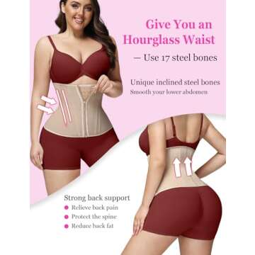 SHAPSHE Waist Trainer for Women Tummy Control Workout Waist Cincher Corset Shapewear Body Shaper with Zipper Hook Tan