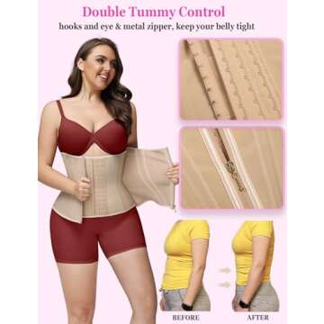 SHAPSHE Waist Trainer for Women Tummy Control Workout Waist Cincher Corset Shapewear Body Shaper with Zipper Hook Tan