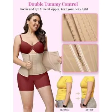 SHAPSHE Waist Trainer for Women Tummy Control Workout Waist Cincher Corset Shapewear Body Shaper with Zipper Hook Tan