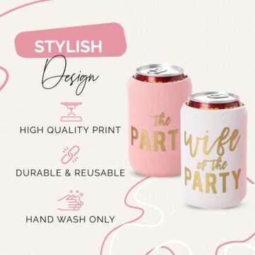 Wife of the Party and The Party Bachelorette Can Coolers - Set of 12, Perfect for Decorations and Bridesmaid Gifts (Dusty Rose, Regular)