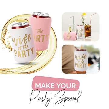 Wife of the Party and The Party Bachelorette Can Coolers - Set of 12, Perfect for Decorations and Bridesmaid Gifts (Dusty Rose, Regular)