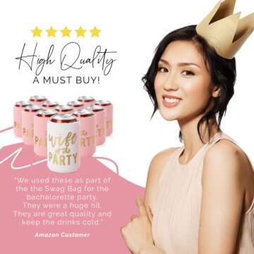 Wife of the Party and The Party Bachelorette Can Coolers - Set of 12, Perfect for Decorations and Bridesmaid Gifts (Dusty Rose, Regular)