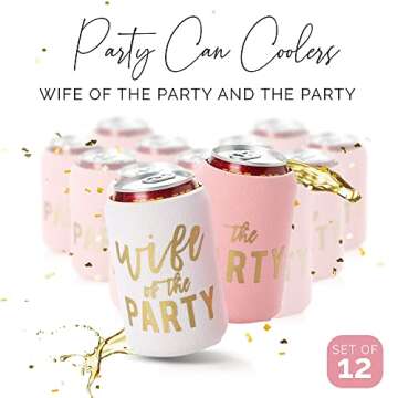 Wife of the Party and The Party Bachelorette Can Coolers - Set of 12, Perfect for Decorations and Bridesmaid Gifts (Dusty Rose, Regular)