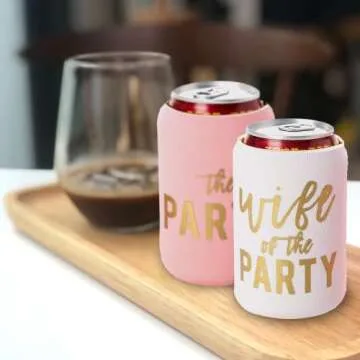 Wife of the Party and The Party Bachelorette Can Coolers - Set of 12, Perfect for Decorations and Bridesmaid Gifts (Dusty Rose, Regular)
